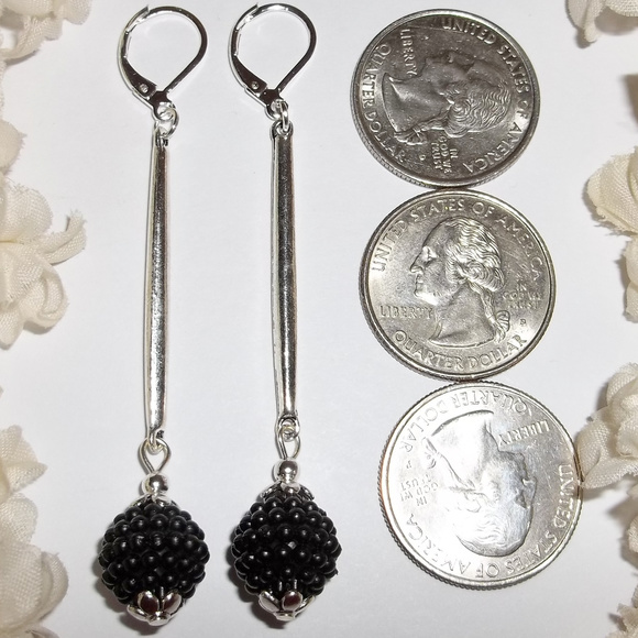 Extra Long Black & Silver Earrings Set Jewelry Trendy Gift Idea For Her NWT 4884 - Picture 2 of 10